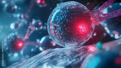 A photograph showcasing a futuristic nanomachine repairing damaged tissue at a cellular level demonstrating the incredible potential of advanced medical technology and microscopic scale interventions