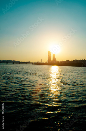 Sunsets in the Han River in Downtown Seoul, South Korea.