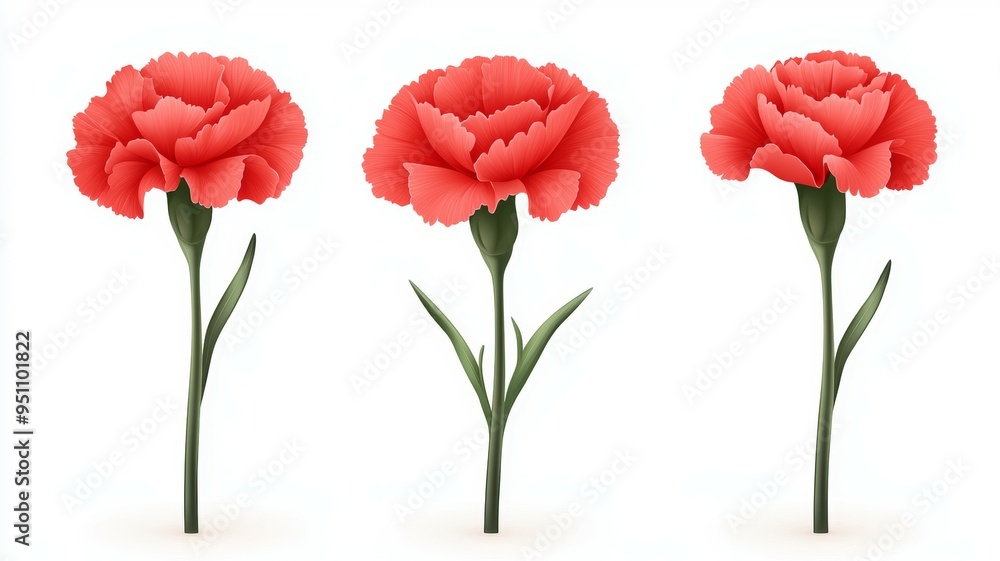 Obraz premium Three red flowers with green stems