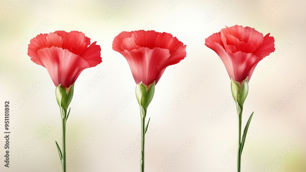 Obraz premium Three red flowers are standing upright