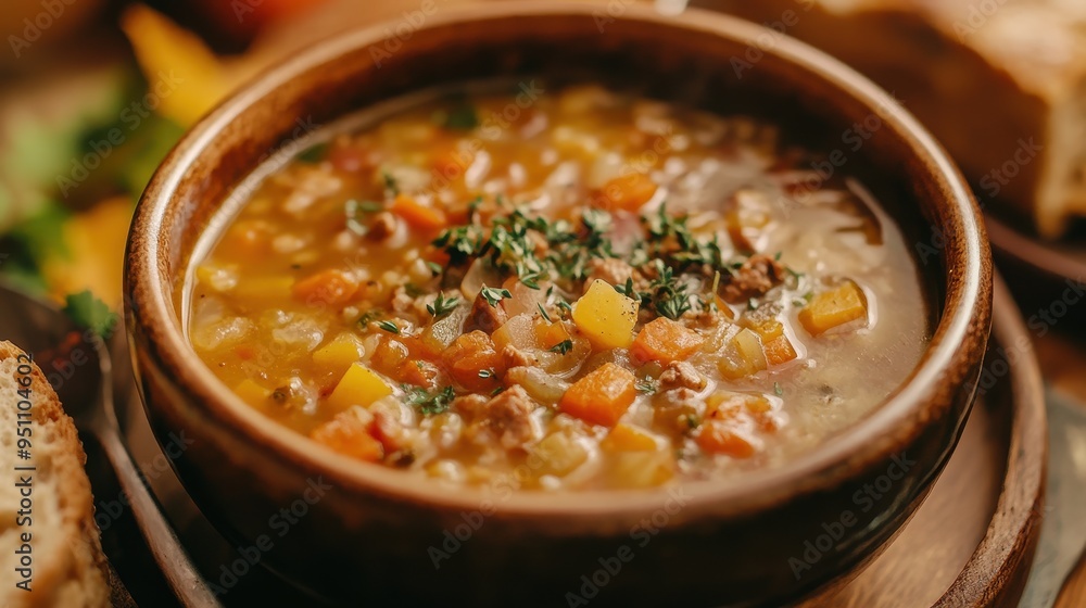 Hearty Vegetable Lentil Soup in a Clay Bowl Hearty Vegetable Lentil Soup in a Clay Bowl