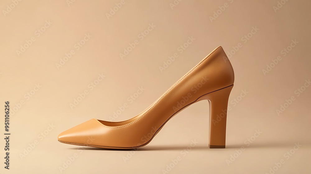 Obraz premium Tan Leather High Heel Shoe on a Beige Background