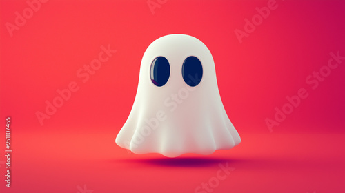 Halloween concept image: a small, simple cartoon ghost with a white sheet-like body and two large, black oval eyes
