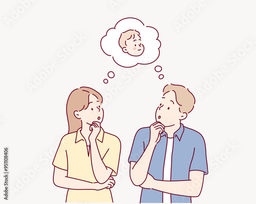 couple thinking about babies.Hand drawn style vector design illustrations.