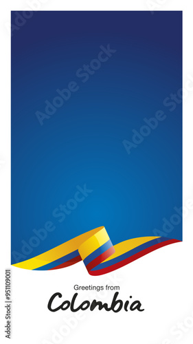 Greetings from Colombia. Editable Instagram template for Stories and Reels. Social media template cover with Colombia flag ribbon and editable frame
