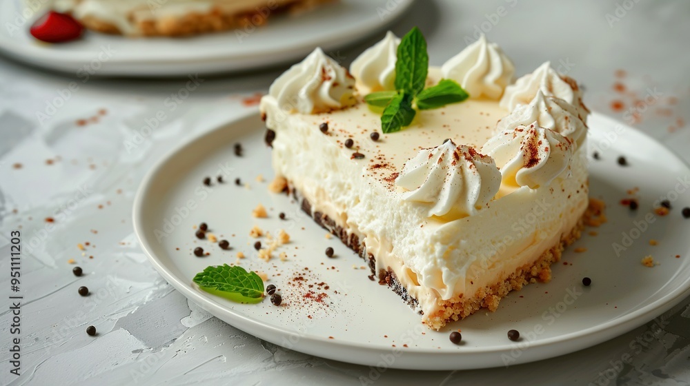 A Slice of Creamy Dessert with Whipped Cream and Chocolate Sprinkles A Slice of Creamy Dessert with Whipped Cream and Chocolate Sprinkles
