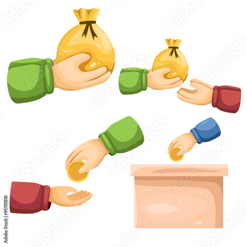 Illustration of hands giving donation, zakat, alms