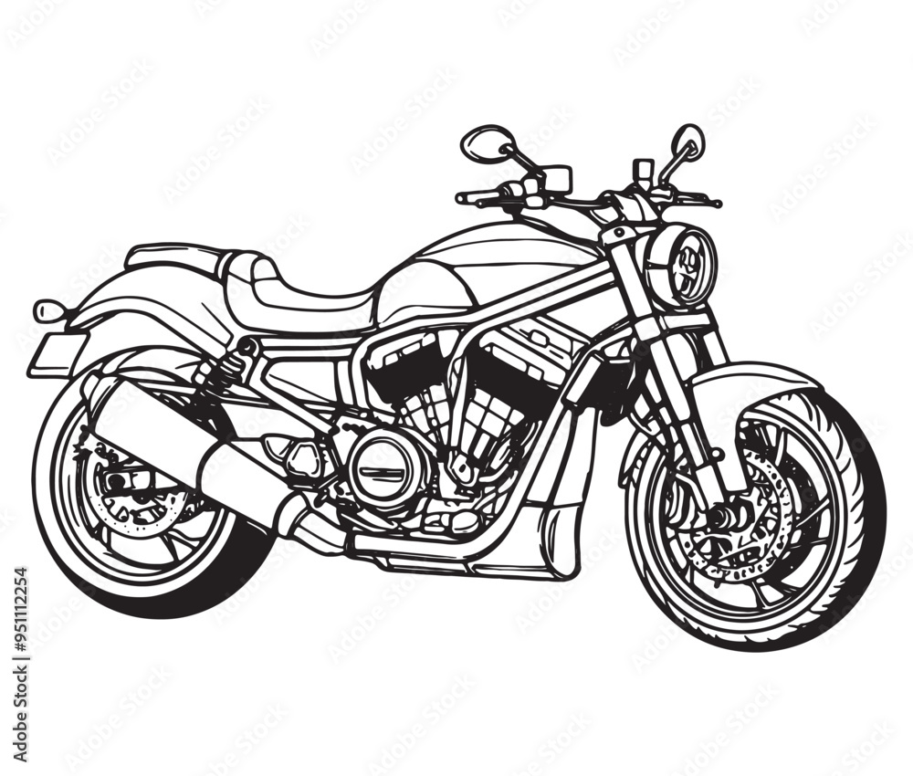 Naklejka premium Black and white coloring book motorcycle isolated on white background