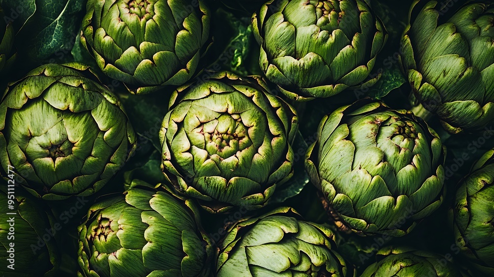 Close-up of Multiple Green Artichokes with Detailed Texture Close-up of Multiple Green Artichokes with Detailed Texture