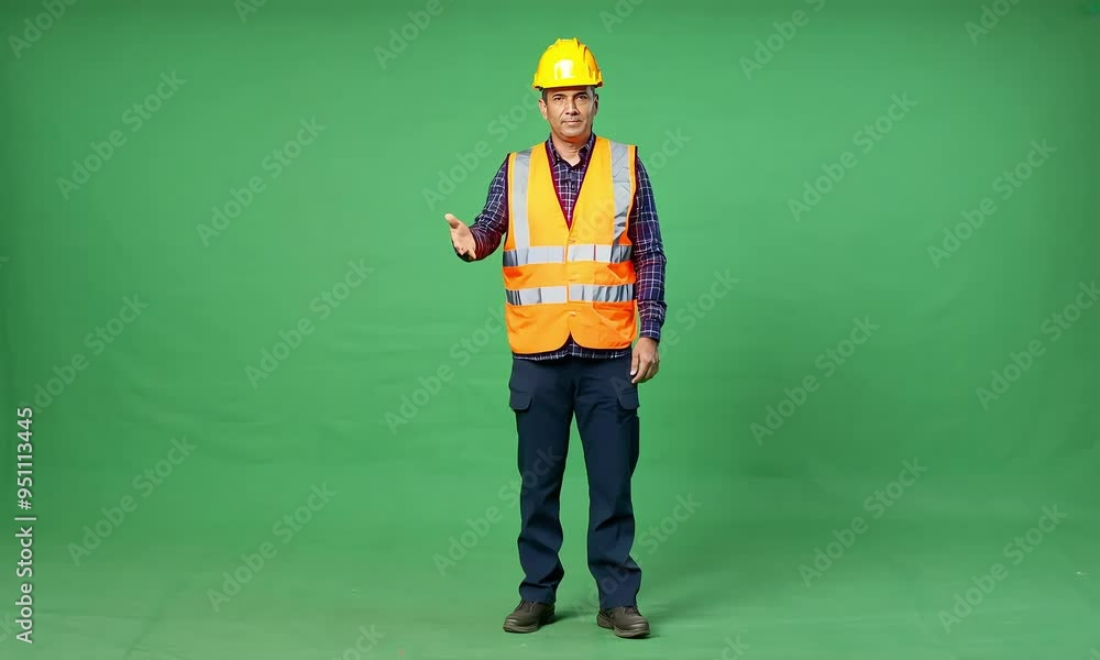 Construction Worker in Safety Gear on Green Screen Construction Worker in Safety Gear on Green Screen
