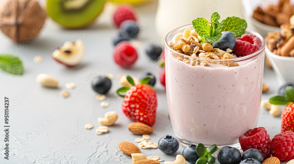 Berry yogurt parfait with granola and fresh fruits Berry yogurt parfait with granola and fresh fruits