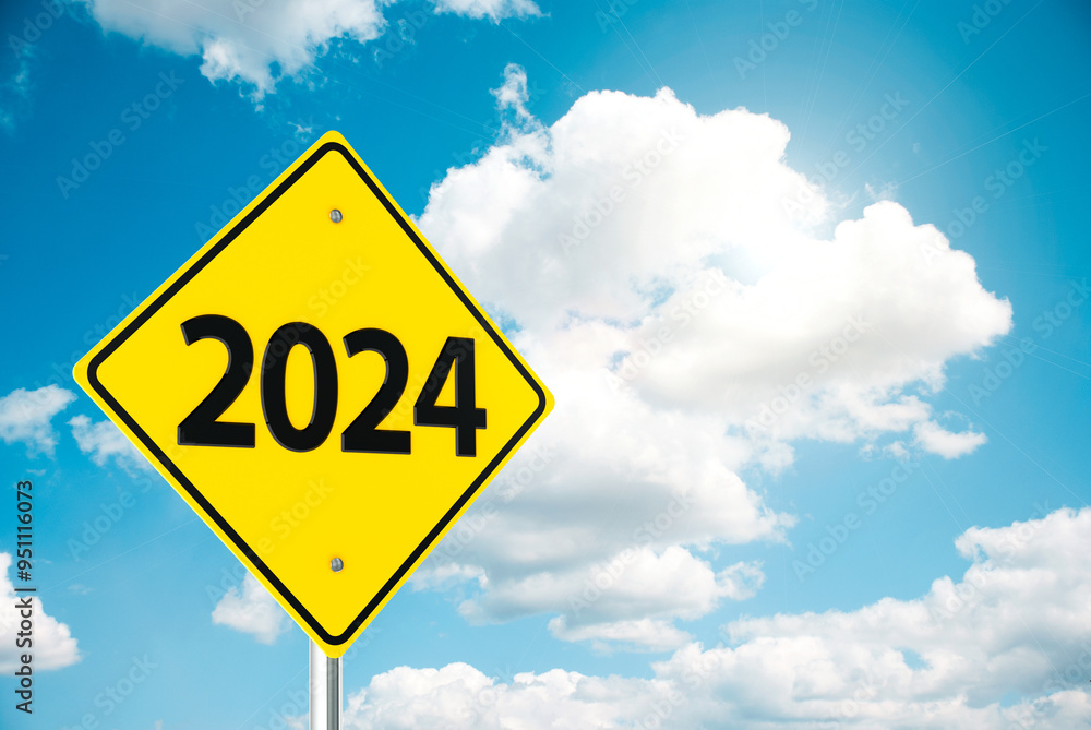 Road sign 2024 on sky