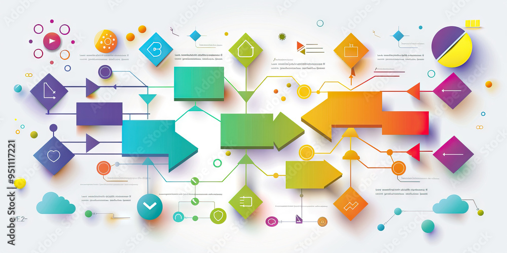 A colorful flowchart illustrating the various steps involved in project management, with arrows and shapes in bright hues for clarity. A colorful flowchart illustrating the various steps involved in project management, with arrows and shapes in bright hues for clarity.