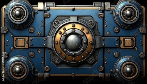 Steampunk-Inspired Metal Panel with Circular and Square Components