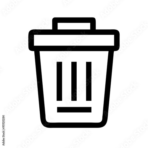 An essential set of delete and trash bin icons featuring simple yet effective designs for indicating deletion actions. Icons include variations like trash cans with and without lids, crumpled papers, 