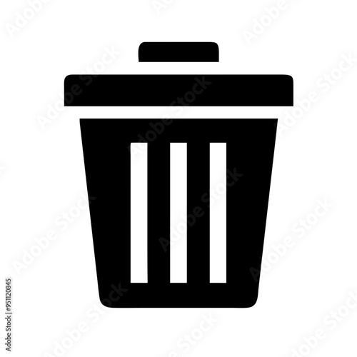 An essential set of delete and trash bin icons featuring simple yet effective designs for indicating deletion actions. Icons include variations like trash cans with and without lids, crumpled papers, 