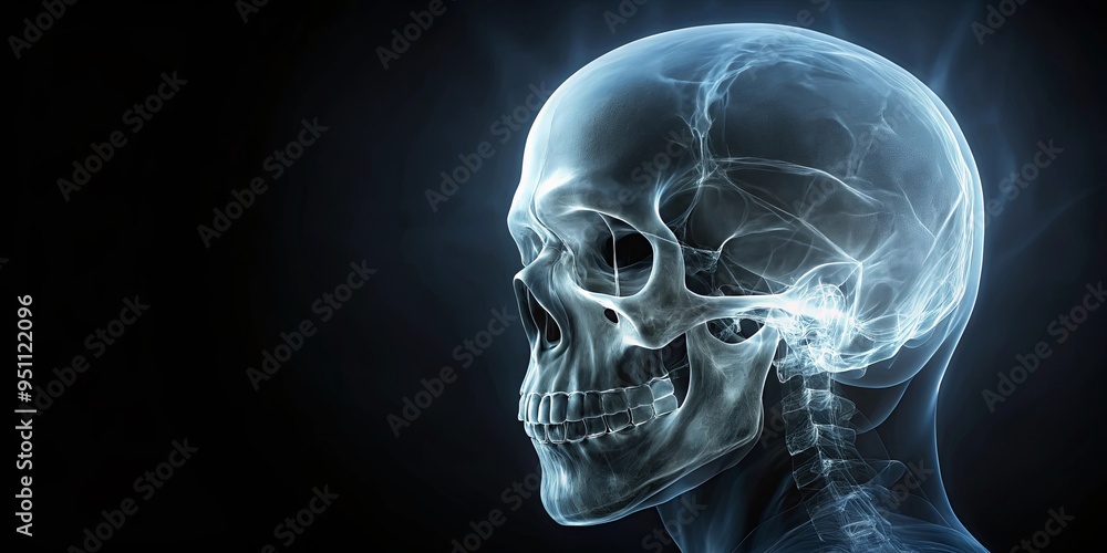 Glowing x-ray skull in eerie monochrome light Glowing x-ray skull in eerie monochrome light