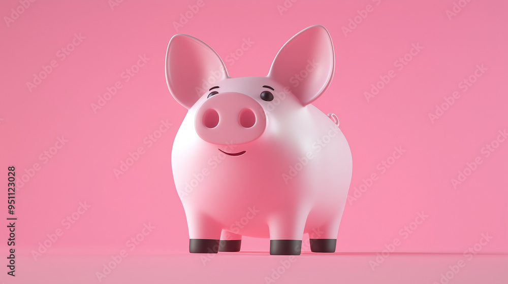 ピンク色のかわいい豚の貯金箱を3Dでリアルに描いたAI生成画像 ピンク色のかわいい豚の貯金箱を3Dでリアルに描いたAI生成画像