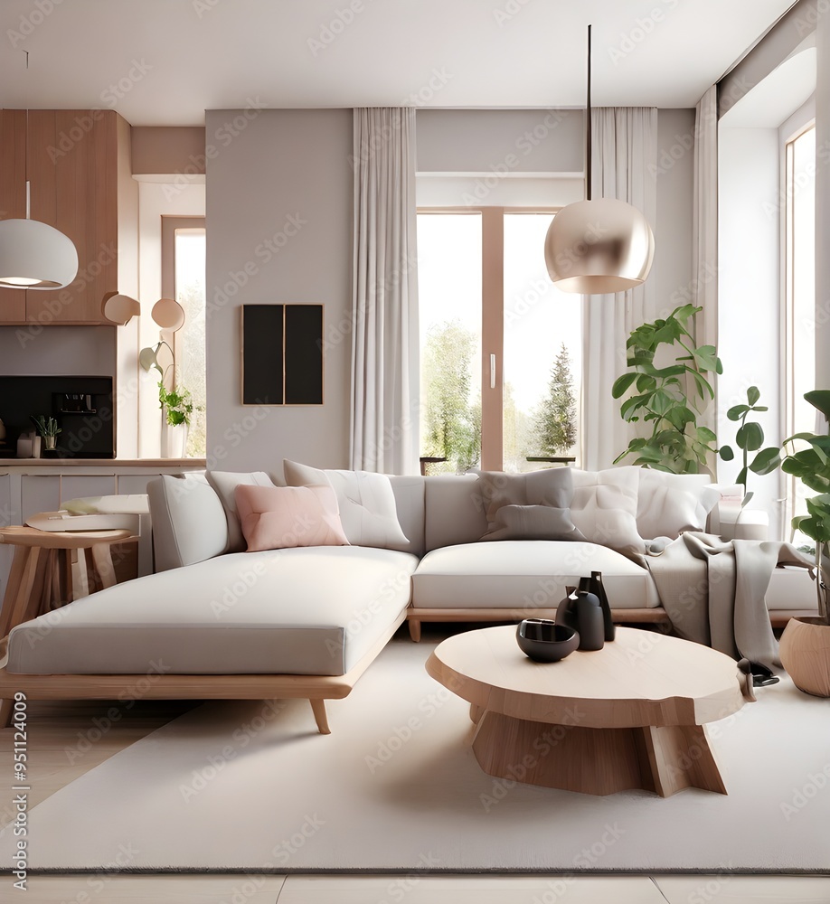 Interior design of modern scandinavian apartment, living room 3d rendering Generative AI
Interior design of modern scandinavian apartment, living room 3d rendering Generative AI