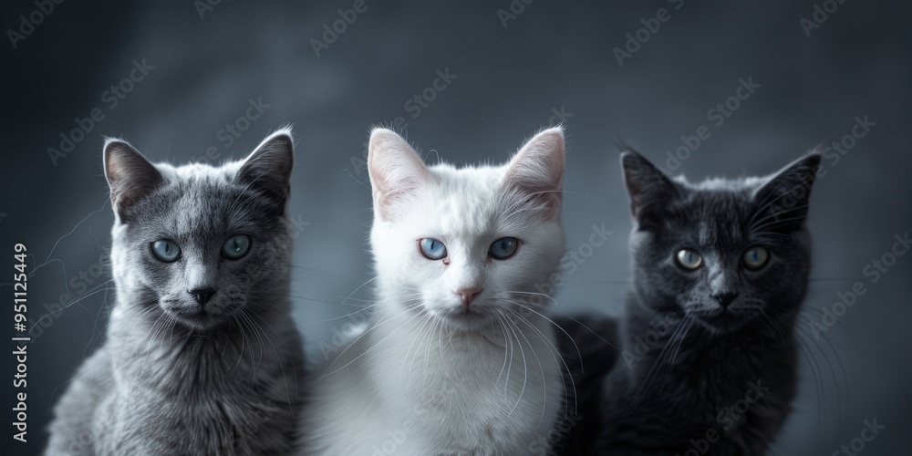1. Multicolored Fur of a White Feline .2. Short-Furred Gray Felids 1. Multicolored Fur of a White Feline .2. Short-Furred Gray Felids