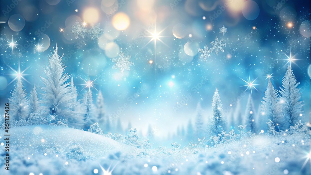 Dreamy winter landscape with shimmering crystals on pale blue gradient background Dreamy winter landscape with shimmering crystals on pale blue gradient background