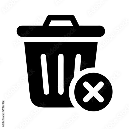 An essential set of delete and trash bin icons featuring simple yet effective designs for indicating deletion actions. Icons include variations like trash cans with and without lids, crumpled papers, 