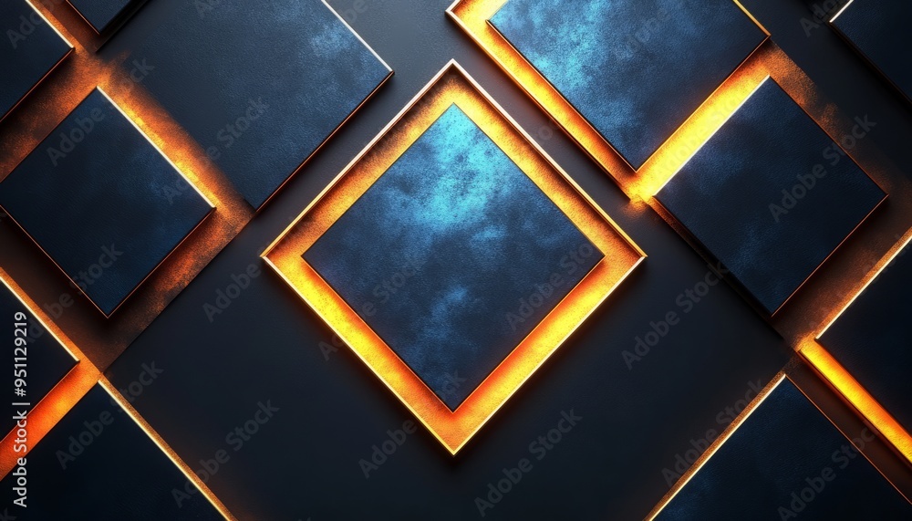 Illuminated Geometric Shapes with Blue and Orange Hues Illuminated Geometric Shapes with Blue and Orange Hues