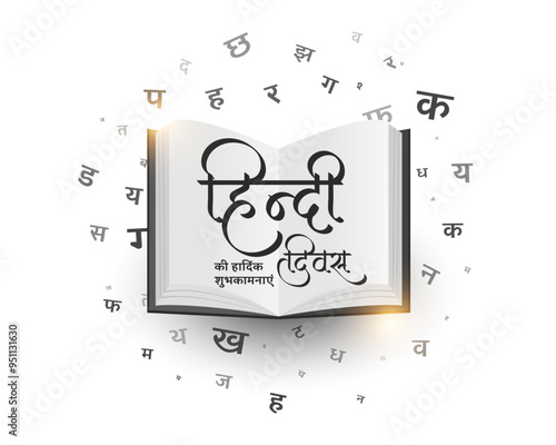 hindi font letters open book for hindi diwas day celebration