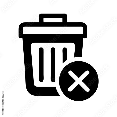 An essential set of delete and trash bin icons featuring simple yet effective designs for indicating deletion actions. Icons include variations like trash cans with and without lids, crumpled papers, 