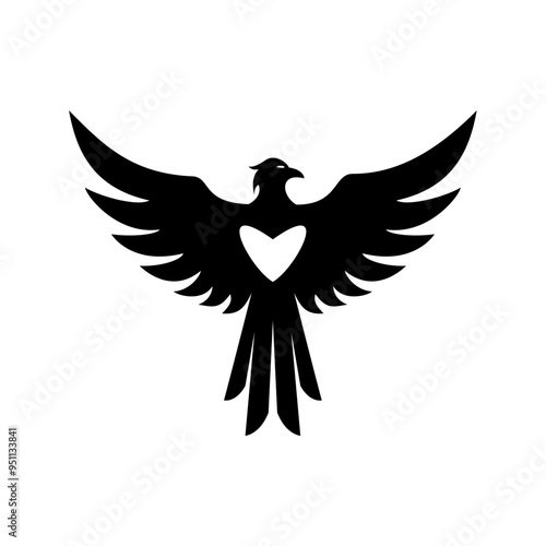 Vector mark symbol of phoenix and love on the chest