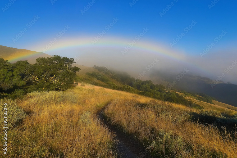 Fototapeta premium Ethereal Fogbows Arched Over a Valley During a Morning Hike
