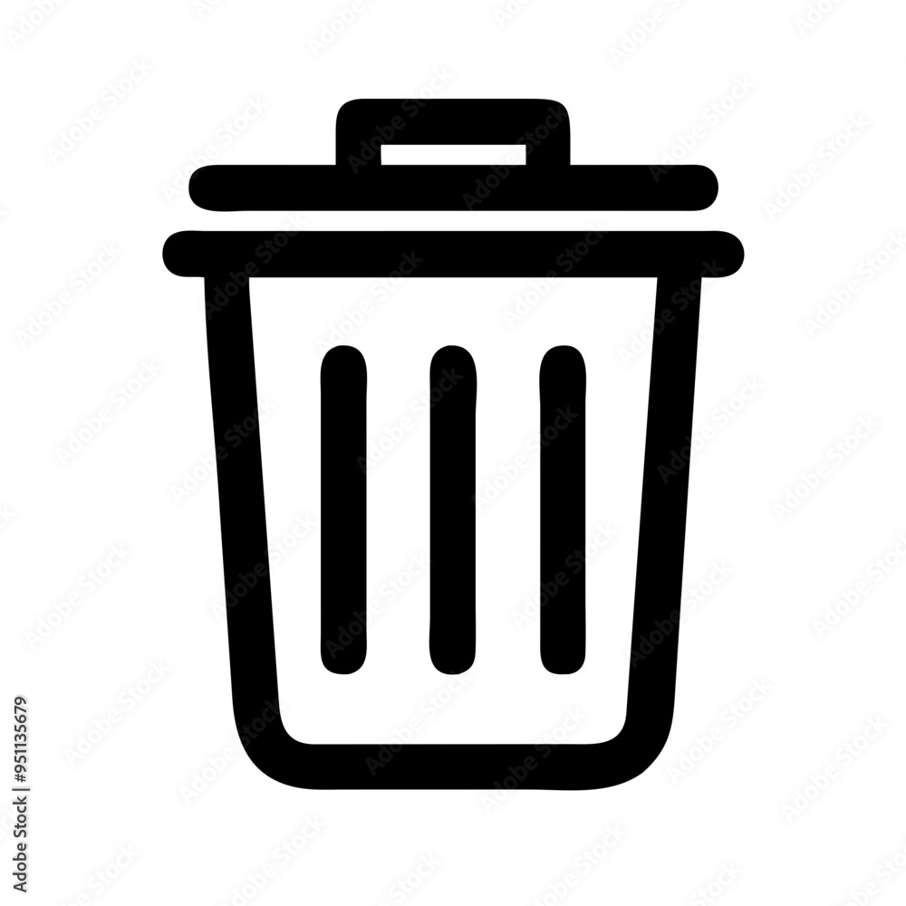 Trash Can Icon: Simple, yet impactful, a line art illustration of a classic trash can with a lid and vertical lines, symbolizing disposal, recycling, and waste management. Trash Can Icon: Simple, yet impactful, a line art illustration of a classic trash can with a lid and vertical lines, symbolizing disposal, recycling, and waste management.