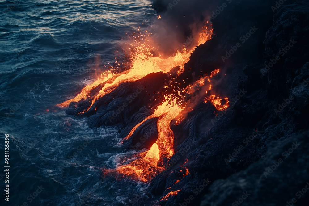 Exotic Journey with Volcanic Lava Meeting the Sea: A Fiery Natural Phenomenon Exotic Journey with Volcanic Lava Meeting the Sea: A Fiery Natural Phenomenon