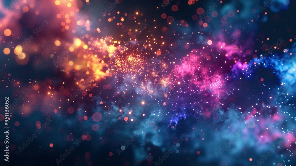 Abstract Dark Background Featuring Clouds: Magical Neon Scene with Bokeh Lights, Particles, Explosion, and Swirl of Sparkles Abstract Dark Background Featuring Clouds: Magical Neon Scene with Bokeh Lights, Particles, Explosion, and Swirl of Sparkles