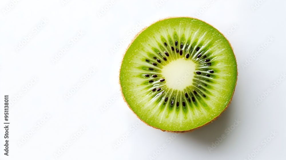Vibrant Green Kiwi Fruit Halved on a White Background Vibrant Green Kiwi Fruit Halved on a White Background