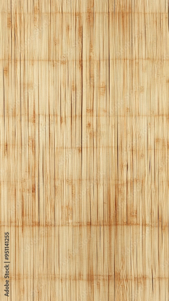 Fototapeta premium Texture of natural bamboo mat in close-up view, showcasing vertical lines and earthy tones for background or design purposes.