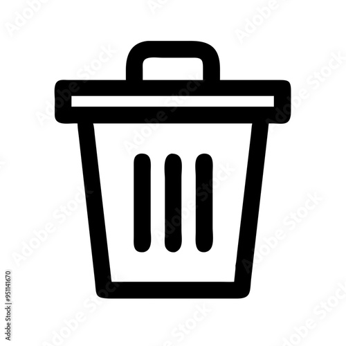 Trash can icon: A simple line drawing of a trash can, ideal for web design, app interfaces, and digital content. This universal symbol is perfect for indicating the disposal of unwanted items.