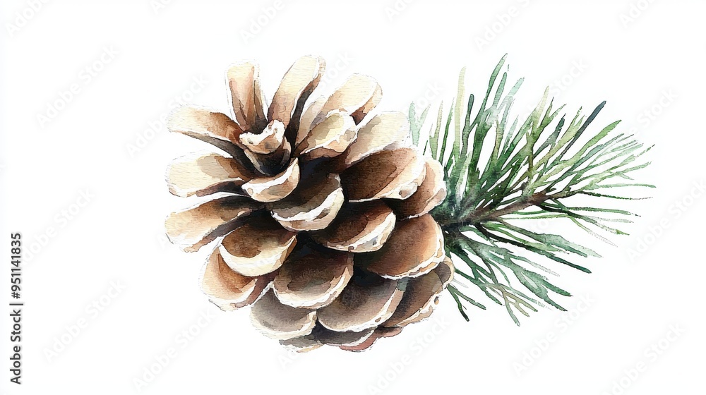 A detailed illustration of a pine cone with greenery, perfect for nature-themed projects and decorative designs. A detailed illustration of a pine cone with greenery, perfect for nature-themed projects and decorative designs.