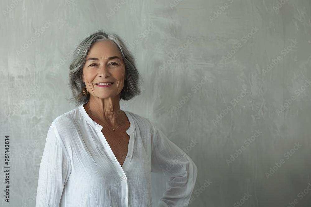 Elegant Simplicity: Senior Woman and Gray Wall Elegant Simplicity: Senior Woman and Gray Wall