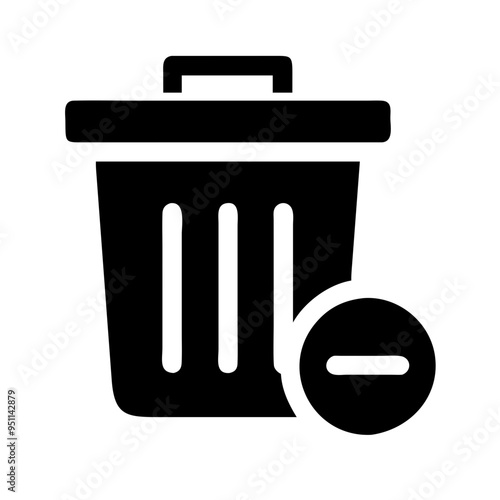 Black and White Trash Can Icon: A simple yet effective black and white icon depicting a trash can with a minus symbol on the right, visually communicating the concept of deletion or removal.