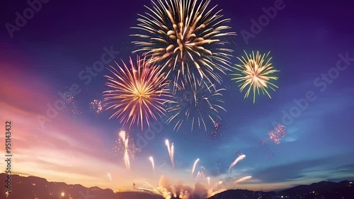 A vibrant display of fireworks illuminating the night sky in celebration.