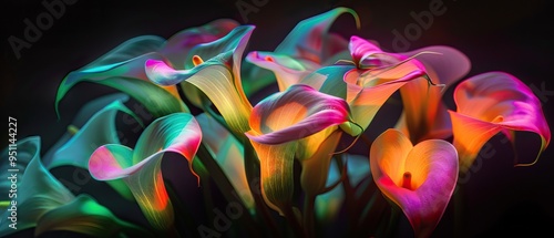 Vibrant and Ethereal Calla Lilies in a Surreal, Dreamlike Glow