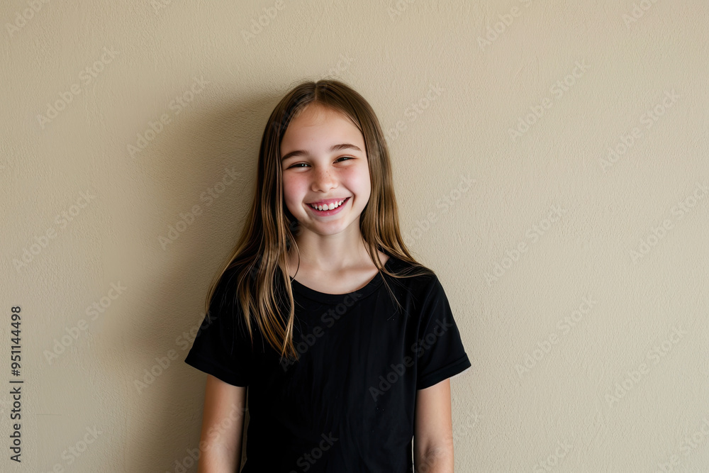 Obraz premium Friendly Focus: Girl Against Beige Wall