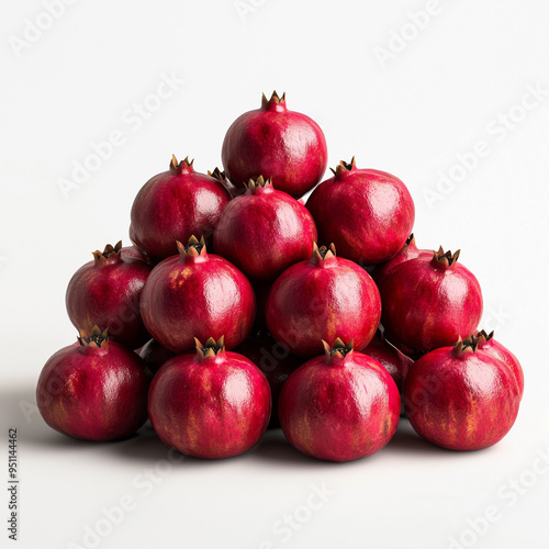 pomegranates arranged or stacked white background