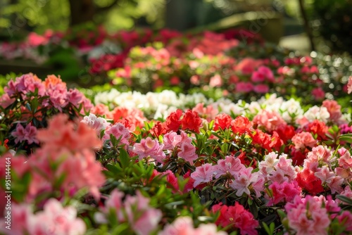 lush garden with blooming azaleas