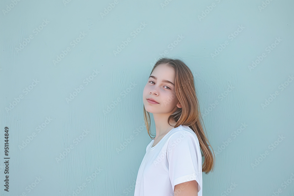 Elegant Minimalism: Teen Girl and Blue Wall Elegant Minimalism: Teen Girl and Blue Wall