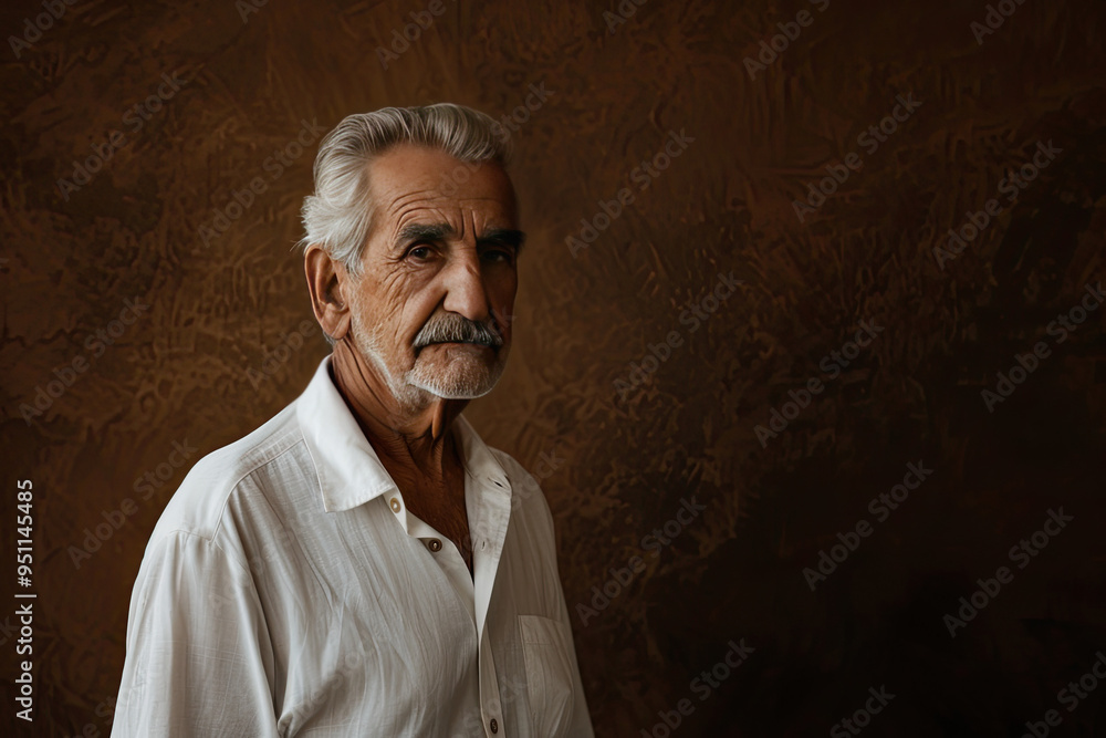 Obraz premium Timeless Reflection: Man Against Brown Backdrop