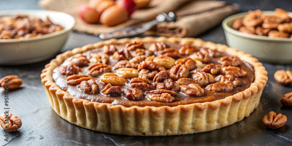 Close up photo of a delicious pie topped with walnuts, pie, dessert, food, walnut, close up, sweet, homemade, bakery, pastry, delicious Close up photo of a delicious pie topped with walnuts, pie, dessert, food, walnut, close up, sweet, homemade, bakery, pastry, delicious