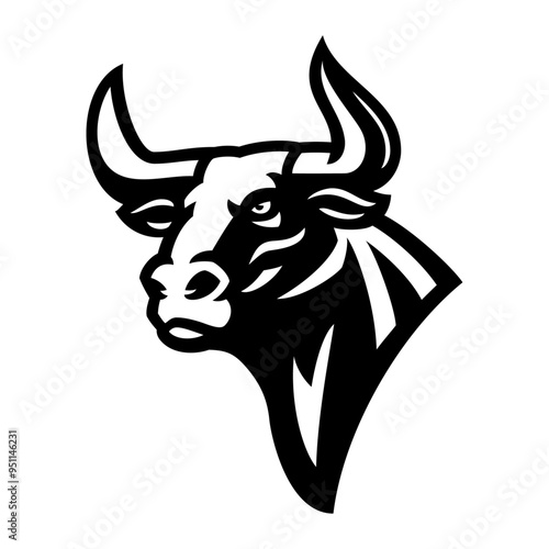 Bull Mascot Logo Design Vector Black and White