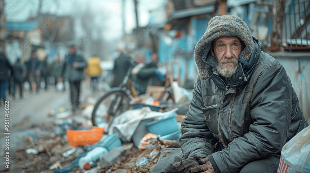 Homeless man sitting on the street. Homeless man sitting on the street.